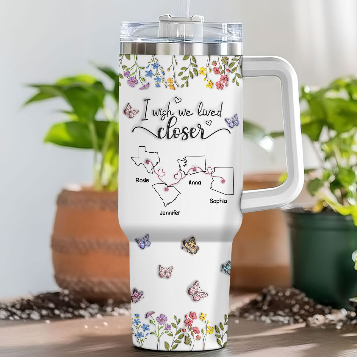 Custom Christmas Birthday Gifts For Best Friend • I Wish We Lived Closer Floral Version - Personalized 3D Inflated Effect Printed 40 Oz Tumbler