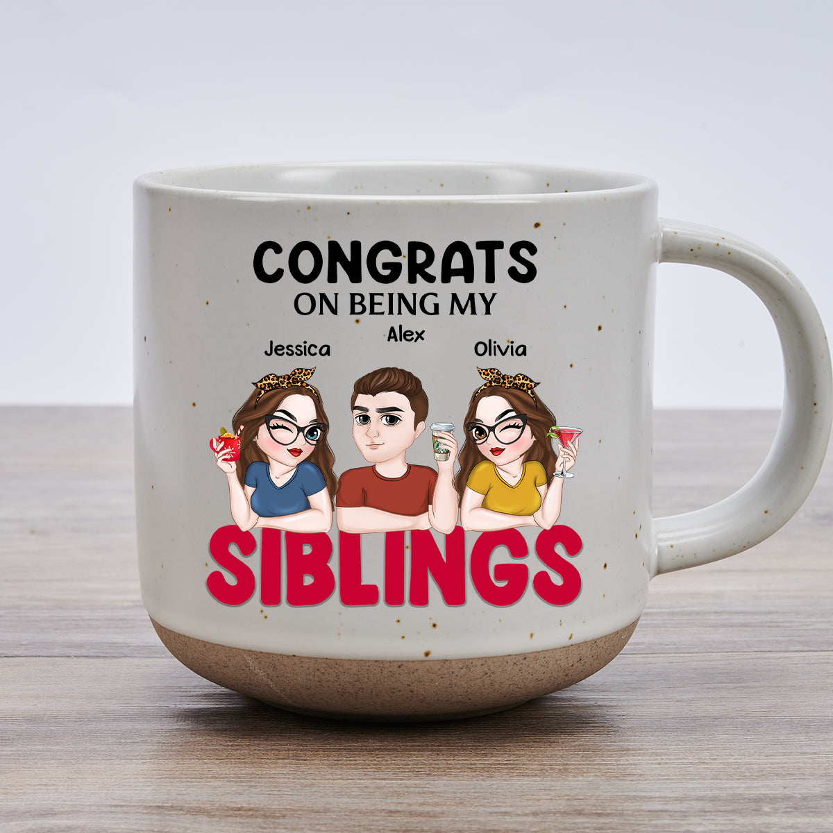 Custom Best Friend, Christmas & Birthday Friendship Keepsake Gift • Congrats On Being My Siblings - Personalized Pottery Mug