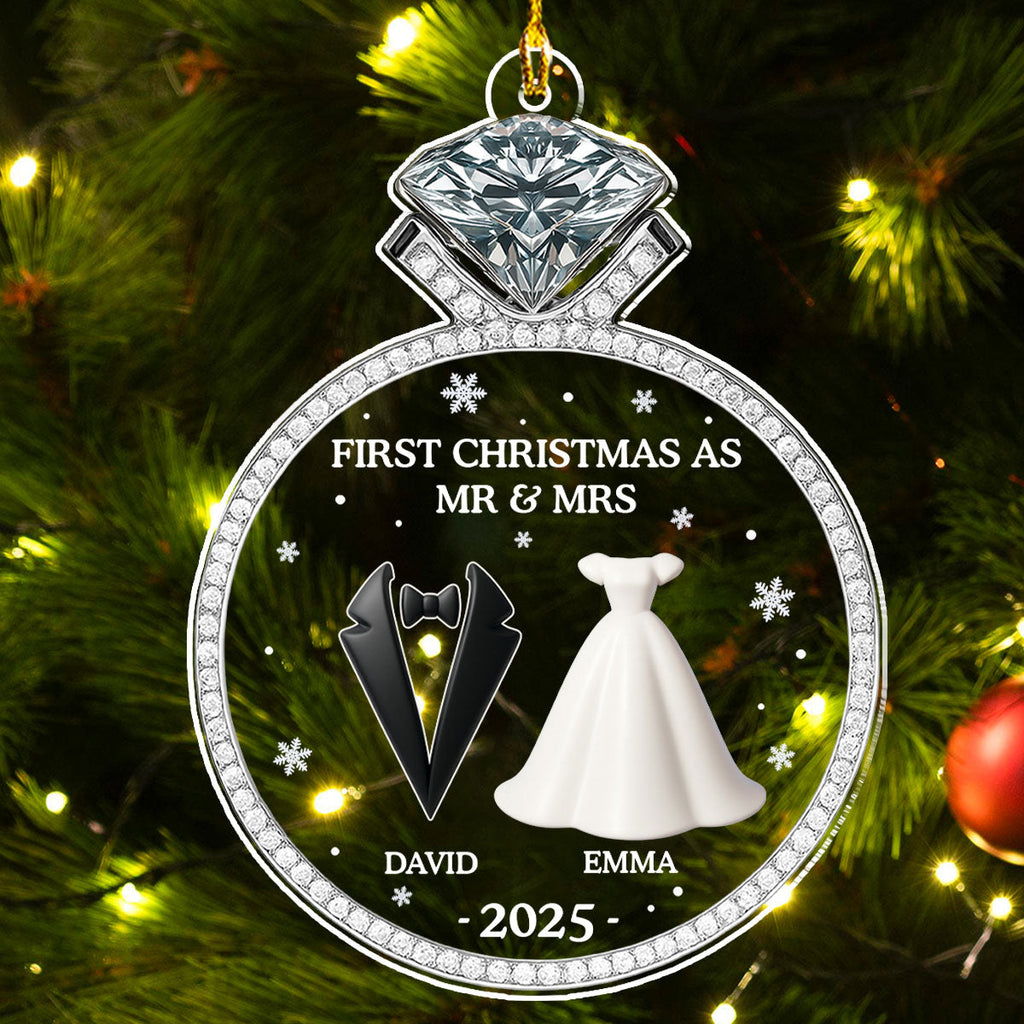 Custom First Christmas Ornament Married, Gift for Newlyweds •  First Christmas As Mr And Mrs 2025 - Personalized Acrylic Ornament
