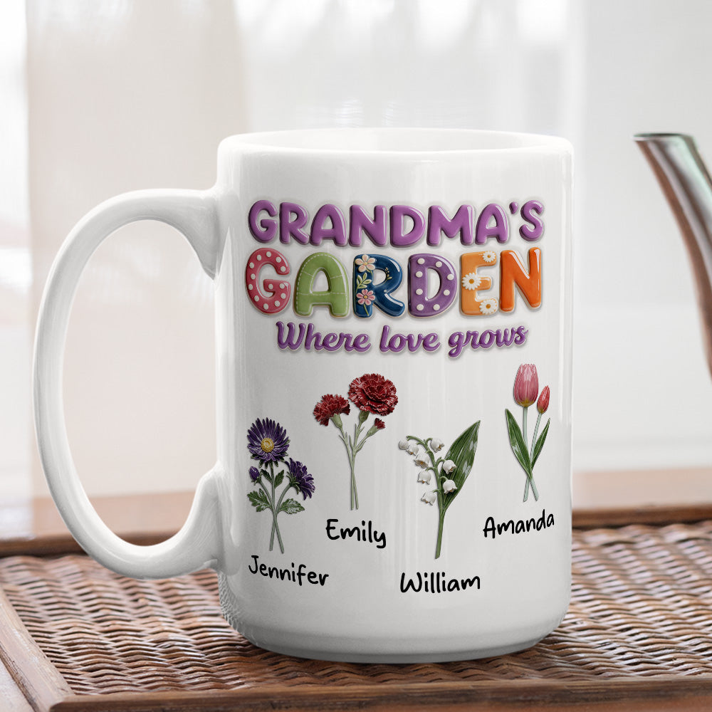 Custom Mother's Day Gift for Mom & Grandma • Grandma Garden Flower - Personalized 3D Effect Mug