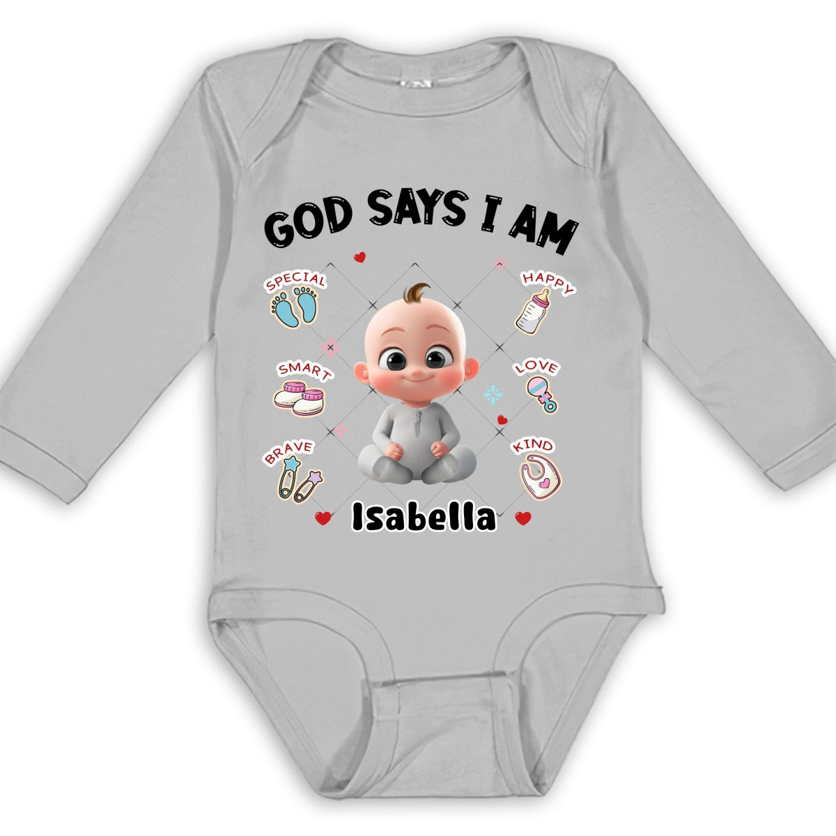 God Says I Am - Personalized Long Sleeve Baby Onesie