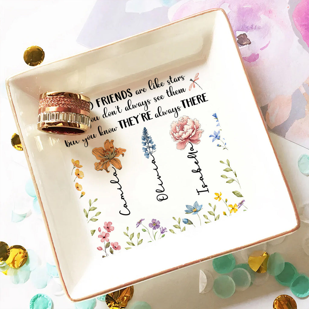 Custom Bestie Trinket Dish, Birthday Christmas Gift For Best Friend • Good Friends Are Like Stars - Personalized Jewelry Dish