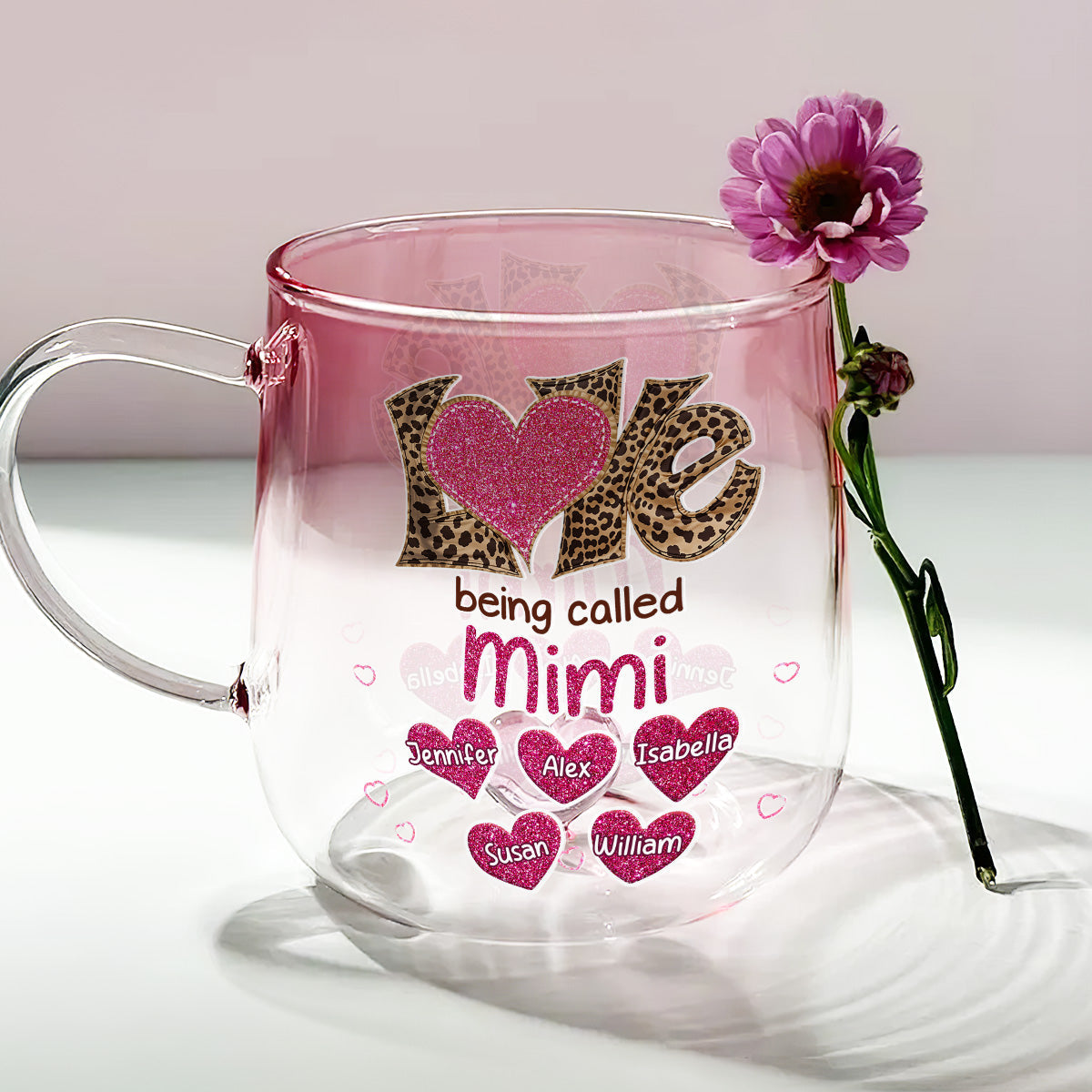 Custom Mother's Day Gift for Mom & Grandma • Love Being Called Grandma - Personalized Pink Gradient Glass Mug