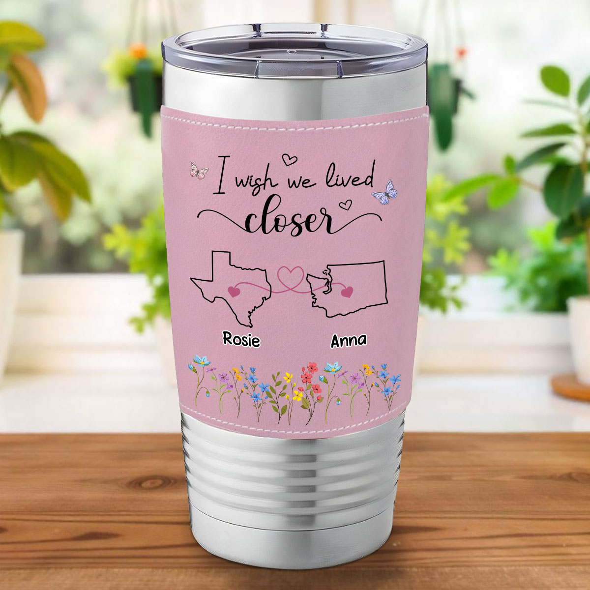 Custom Christmas Birthday Gifts For Best Friend • I Wish We Lived Closer - Personalized Pink Leather Tumbler