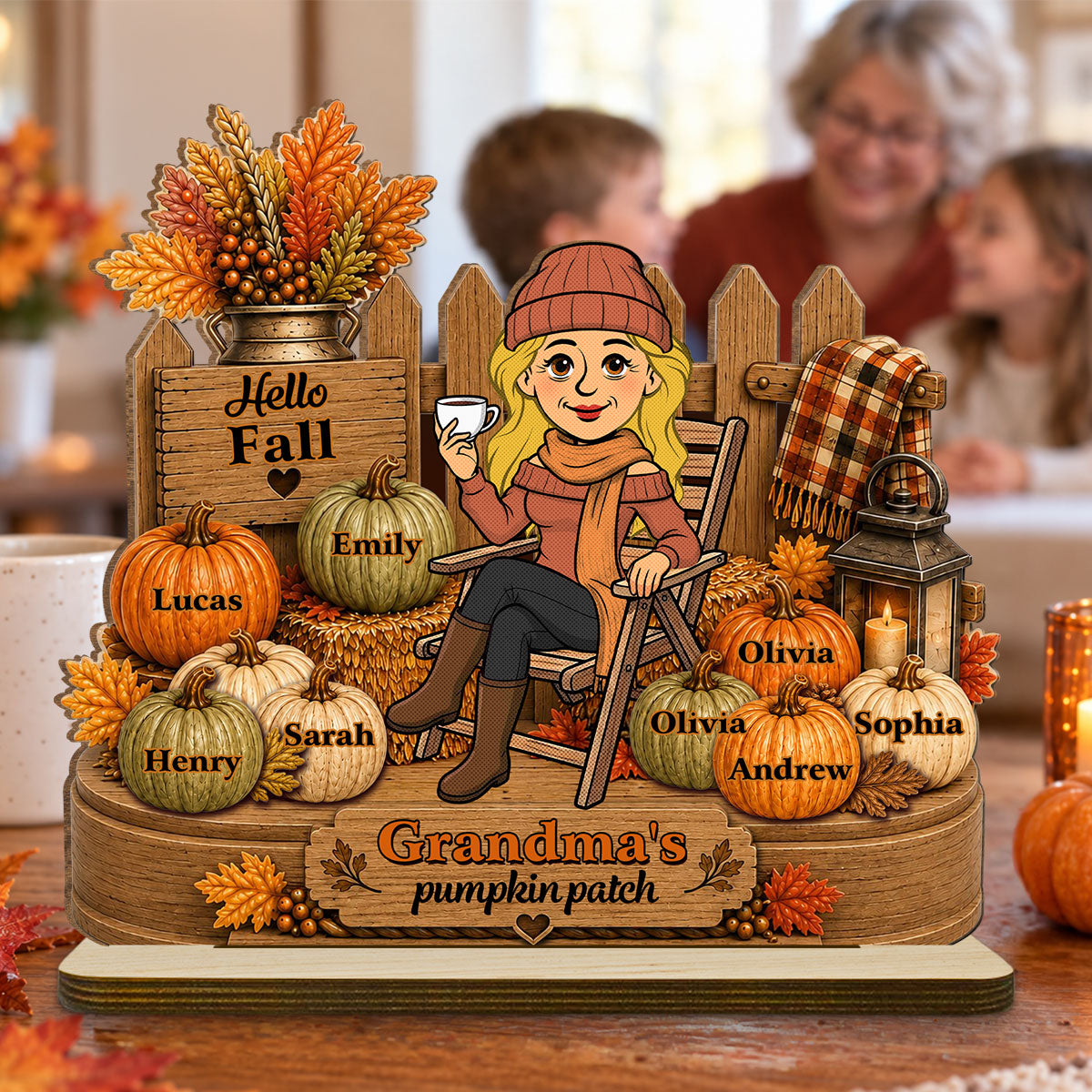 Custom Family Decor, Christmas Birthday Family Keepsake • Little Pumpkins Grandma Loves - Personalized 2-Layer Wood Plaque With Flat Base