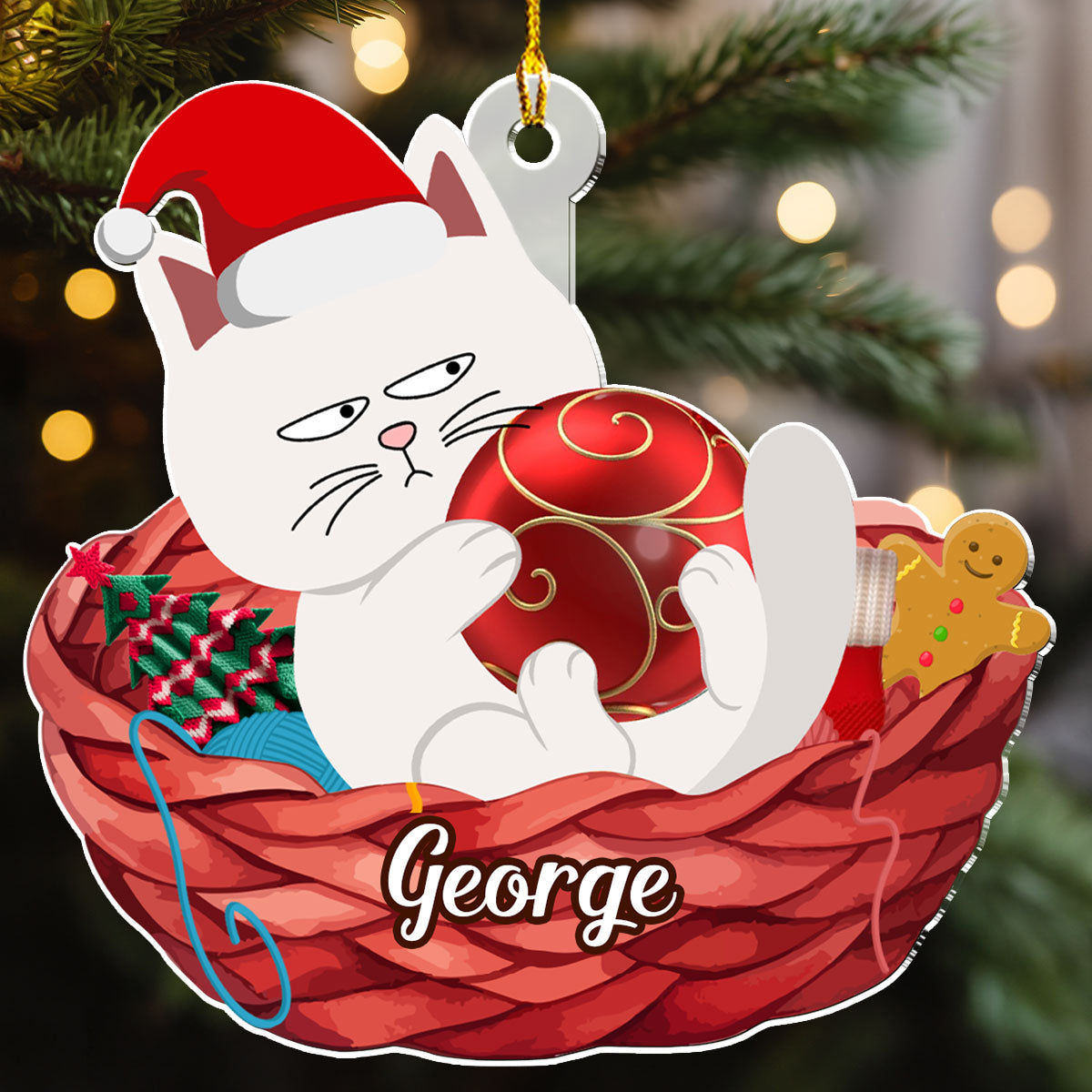 Custom Keepsake Christmas Ornament •  Lovely Swinging Cat Christmas - Personalized Acrylic Ornament