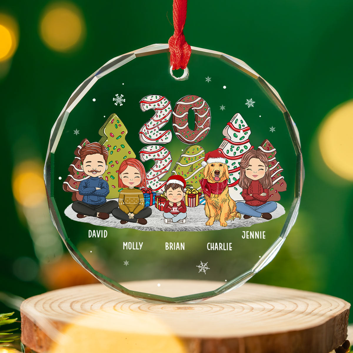 Custom Family Ornament, Christmas Gift for Family Members •  Family Cake - Personalized Glass Ornament