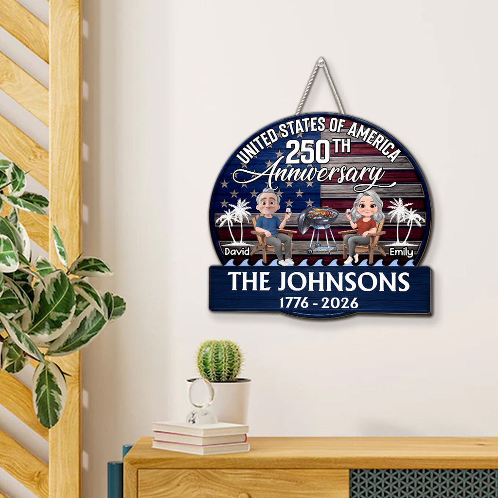 Custom Family Patriotic Hanging Decor, 4th of July • Patriotic Patio Vibes - Personalized Wood Sign