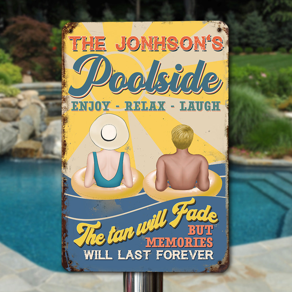Custom Family Summer Backyard, Patio & Porch Decor • Poolside Enjoy Relax Laugh - Personalized Metal Sign