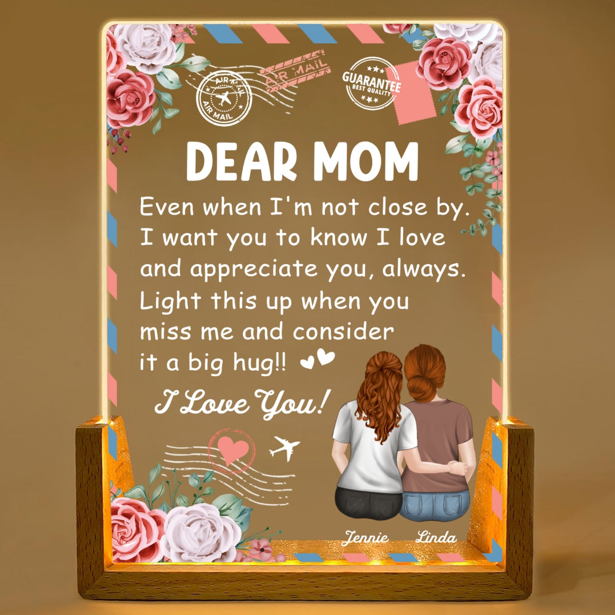 Custom Gift for Mom Grandma, Mother's Day Birthday • A Big Hug - Personalized Night Light