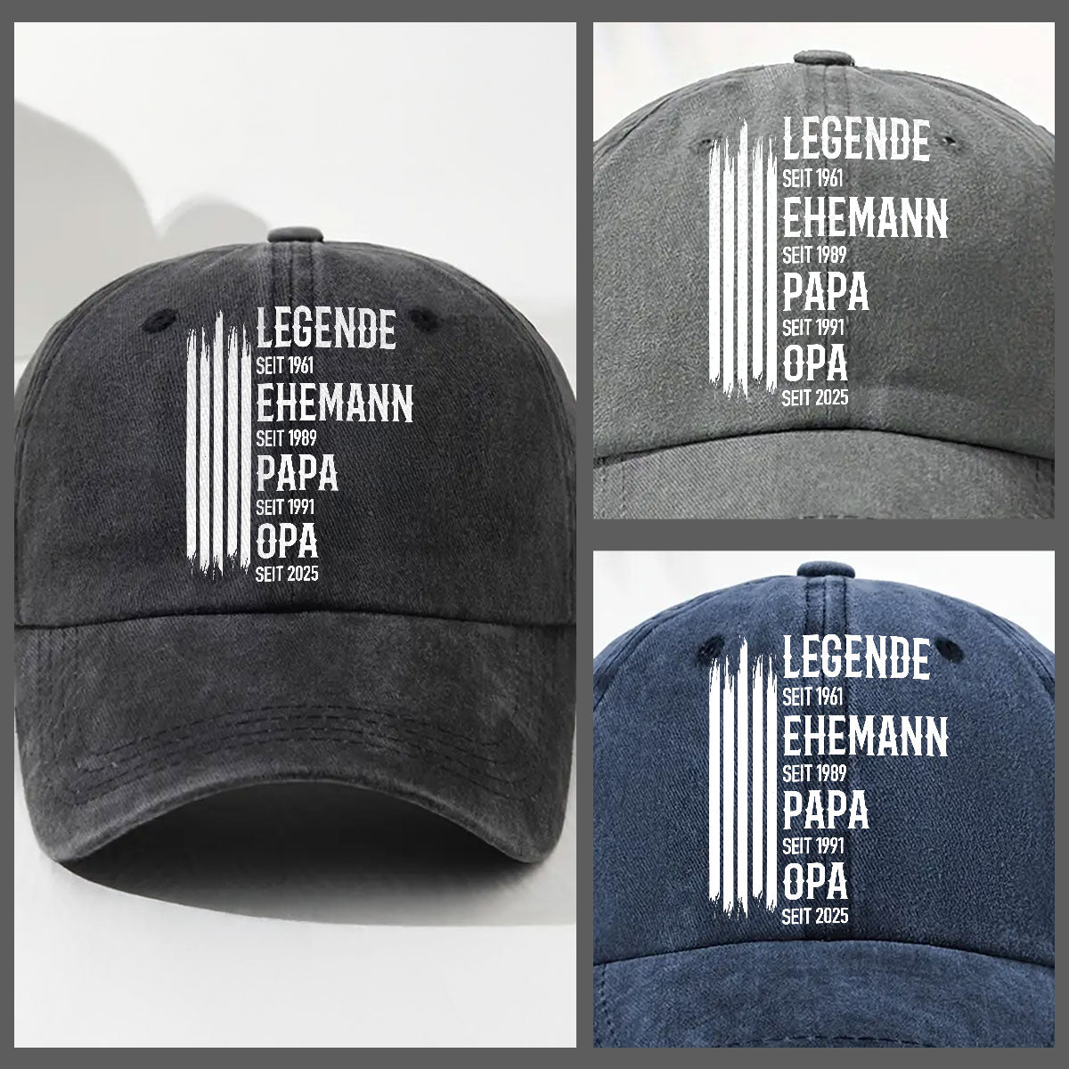 Custom Christmas Headwear Birthday Gifts for Dad • Die Originale Legende - Personalisierte Vintage-Washed Denim-Kappe