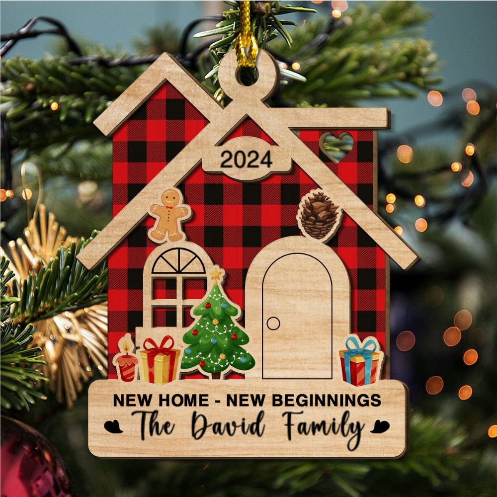 Custom Family First Christmas Ornament •  New Beginnings - Personalized 2-Layered Wood Ornament