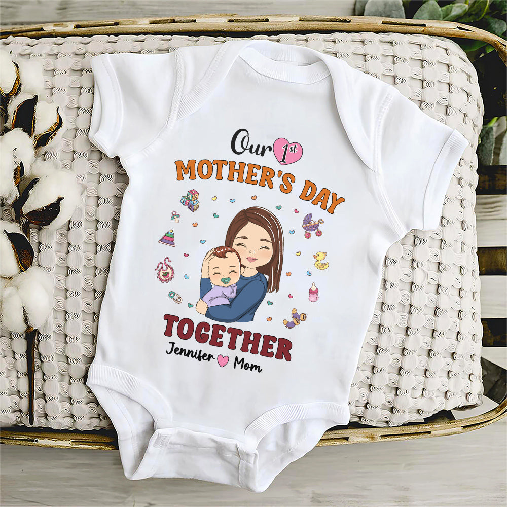 Custom Christmas & Birthday Keepsake Gift • 1st Mothers Day Together - Personalized T-shirt And Onesie