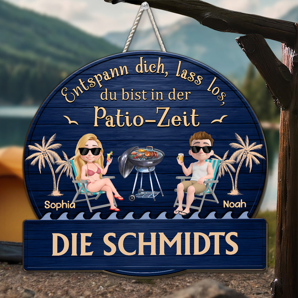 Custom Family Summer Backyard, Patio & Porch Decor • Es Ist Patio-Zeit – Personalisiertes Holzschild