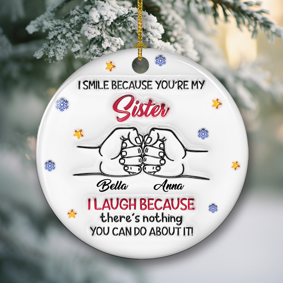 Custom Brothers & Sisters Christmas Ornament •  Forever Siblings - Personalized 3D Inflated Effect Ceramic Ornament