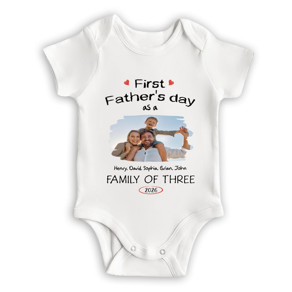 As A Family Of Three Fathers Day Photo - Personalized Baby Onesie