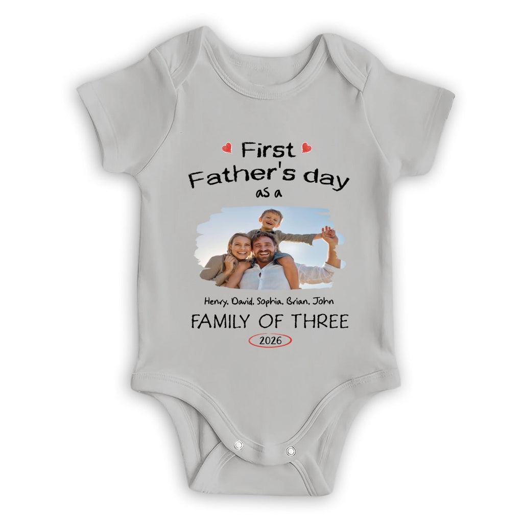 As A Family Of Three Fathers Day Photo - Personalized Baby Onesie