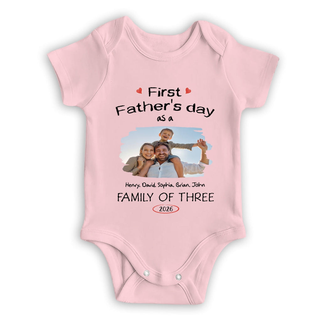 As A Family Of Three Fathers Day Photo - Personalized Baby Onesie