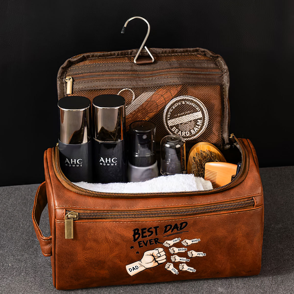 Best Dad Ever - Personalized Leather Toiletry Bag