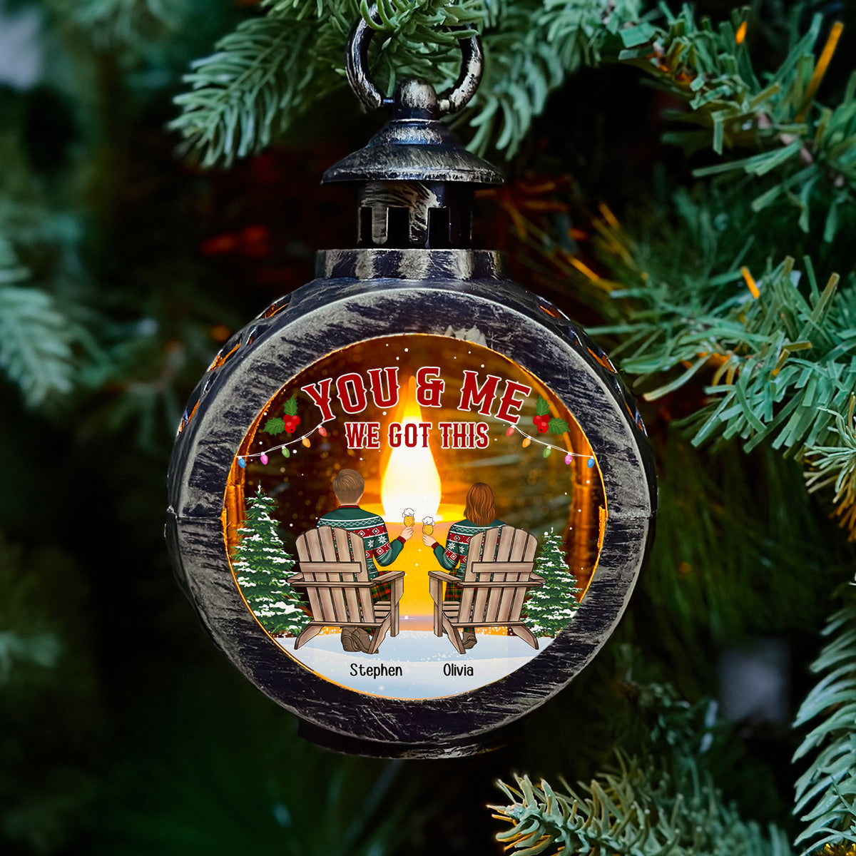 Custom Couple Christmas Anniversary Gifts, Holiday Decor • You And Me - Personalized Christmas Lantern