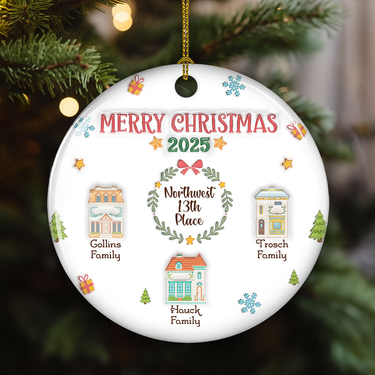 Custom Friendship Christmas Ornament, Best Friend Gift •  Gift For Our Neighbor 2025 - Personalized 3D Inflated Effect Ceramic Ornament