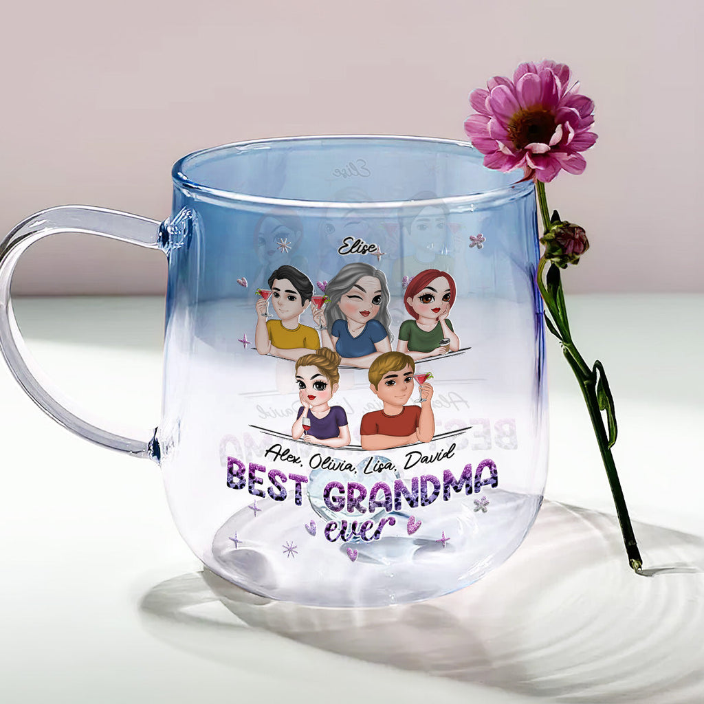 Custom Mother's Day Gift for Mom & Grandma • Best Grandma - Personalized Blue Gradient Glass Mug