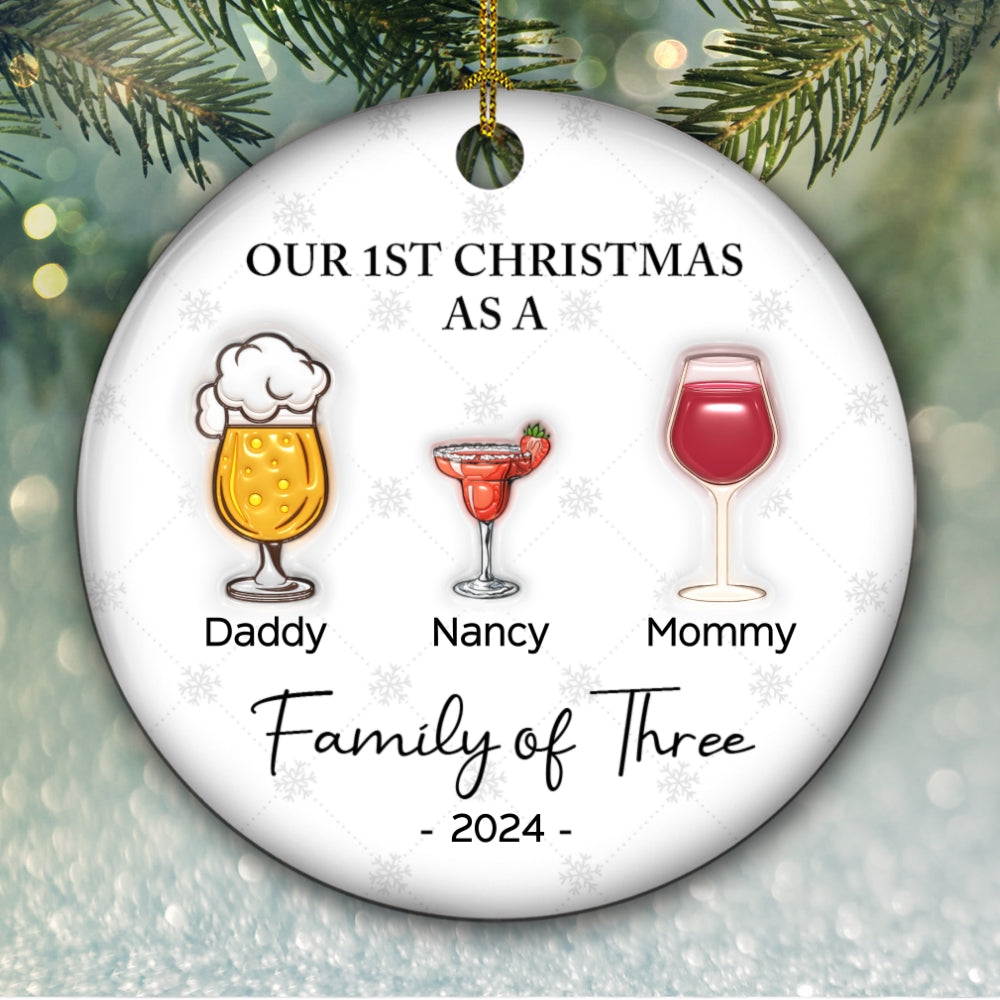 Custom Family First Christmas Ornament •  Cheering First Christmas As A Family - Personalized 3D Inflated Effect Ceramic Ornament