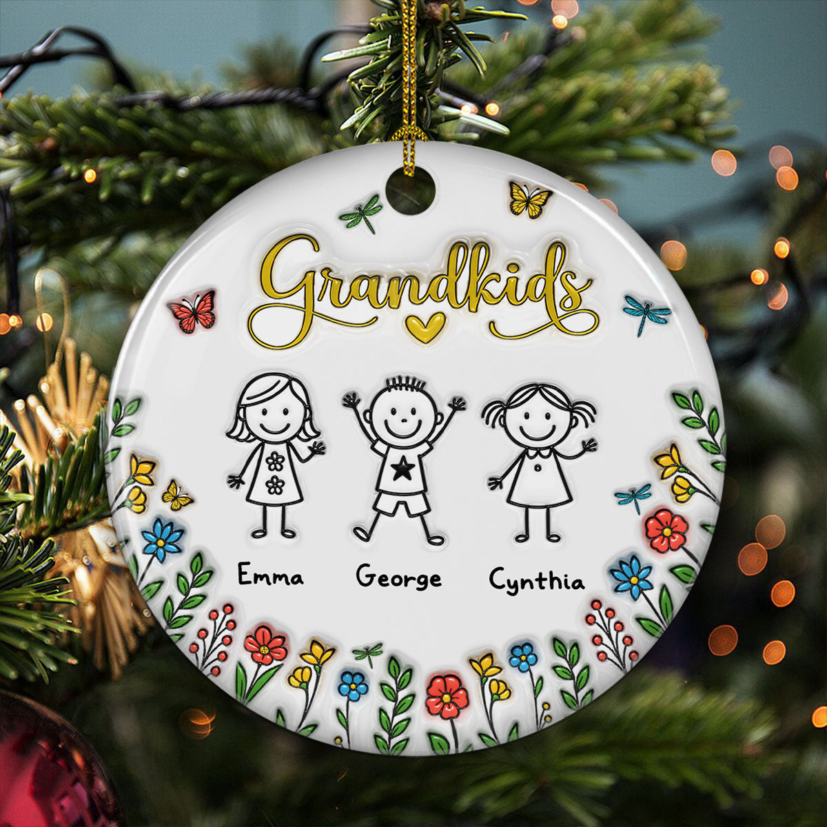 Custom Family Ornament, Christmas Gift for Family Members •  Grandkids Make Life Grand - Personalized 3D Inflated Effect Ceramic Ornament