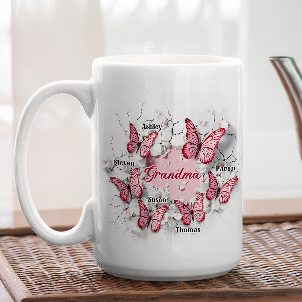 Custom Christmas & Birthday Gift For Grandma • Grandma Butterfly - Personalized 3D Inflated Effect Coffee Mug
