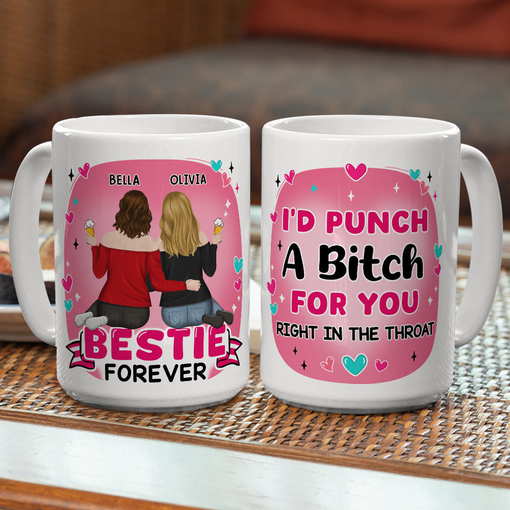 Custom Best Friend, Christmas & Birthday Friendship Keepsake Gift • Right In The Throat Bestie - Personalized Coffee Mug