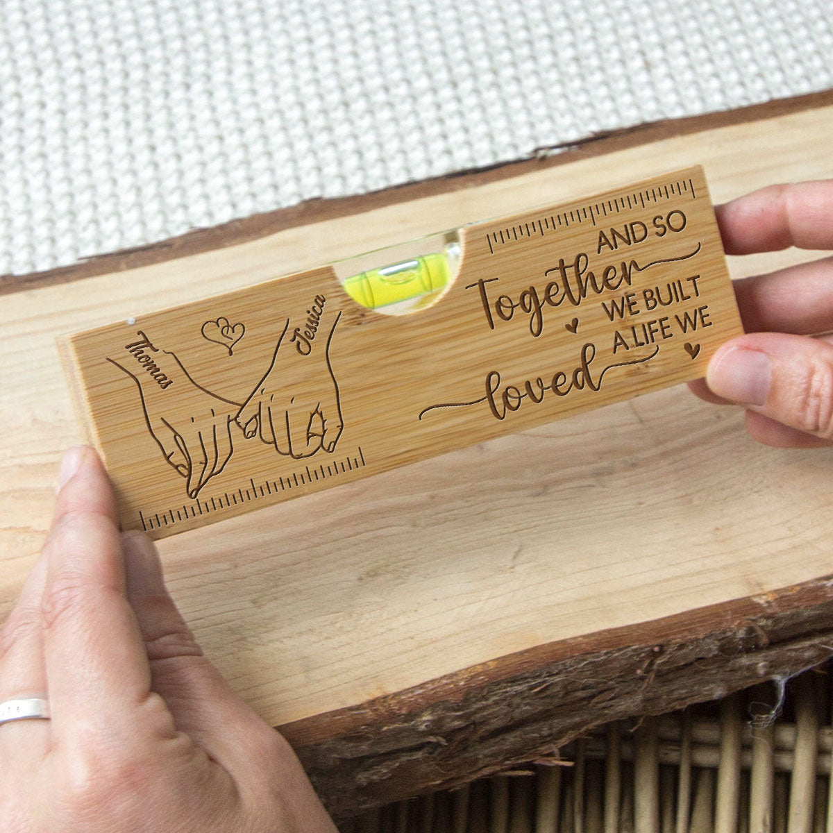 We Built A Life We Loved - Personalized Engraved Wooden Spirit Level Bottle Opener