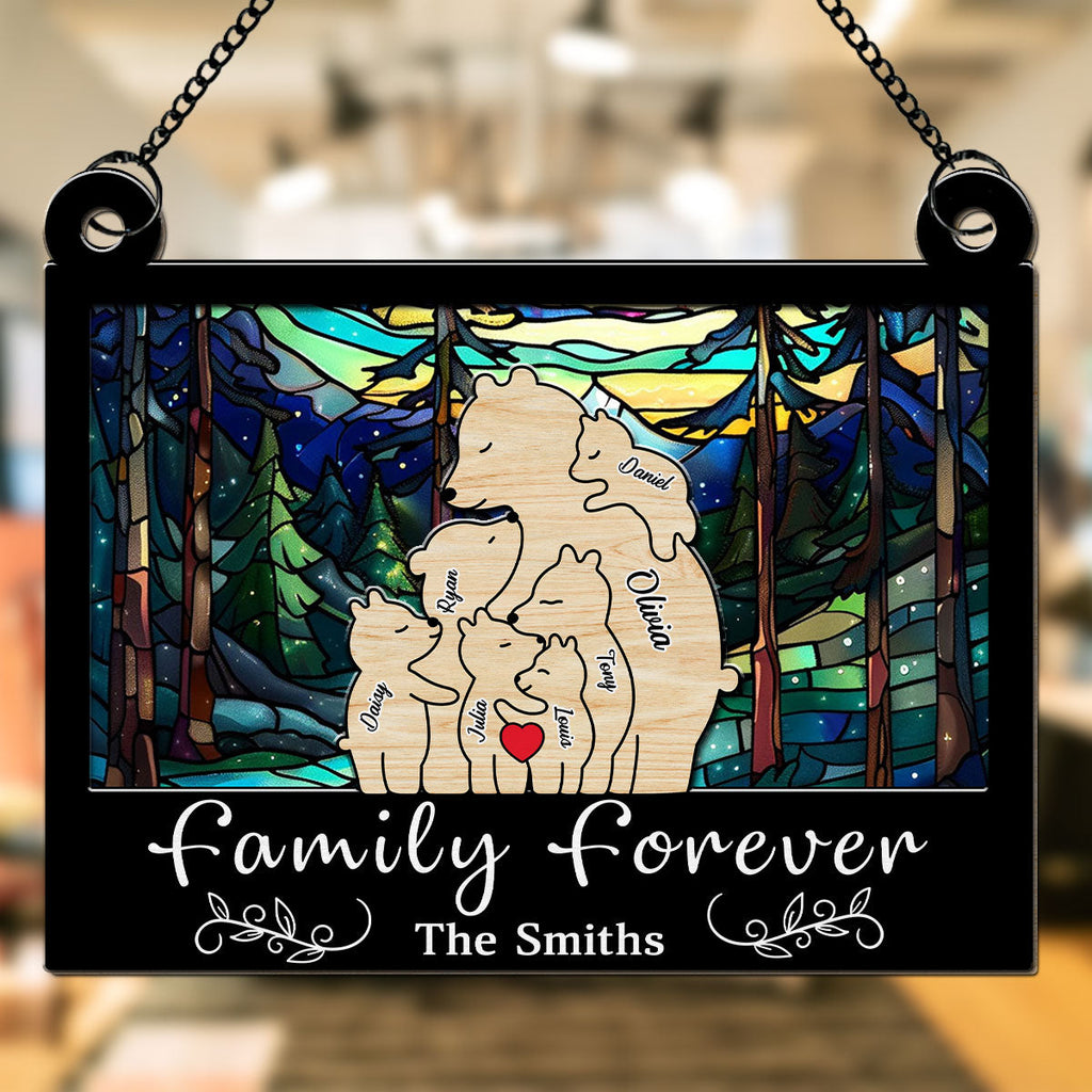 Custom Name Family Name Hanging Decor, Christmas Birthday Gift • Bear Family - Personalized Suncatcher