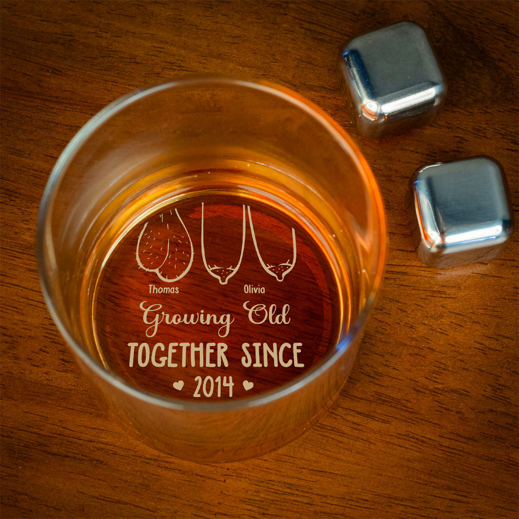 Custom Christmas Anniversary Birthday Drinkware Gifts for Couple • Grow Old Together - Personalized Engraved Whiskey Glass