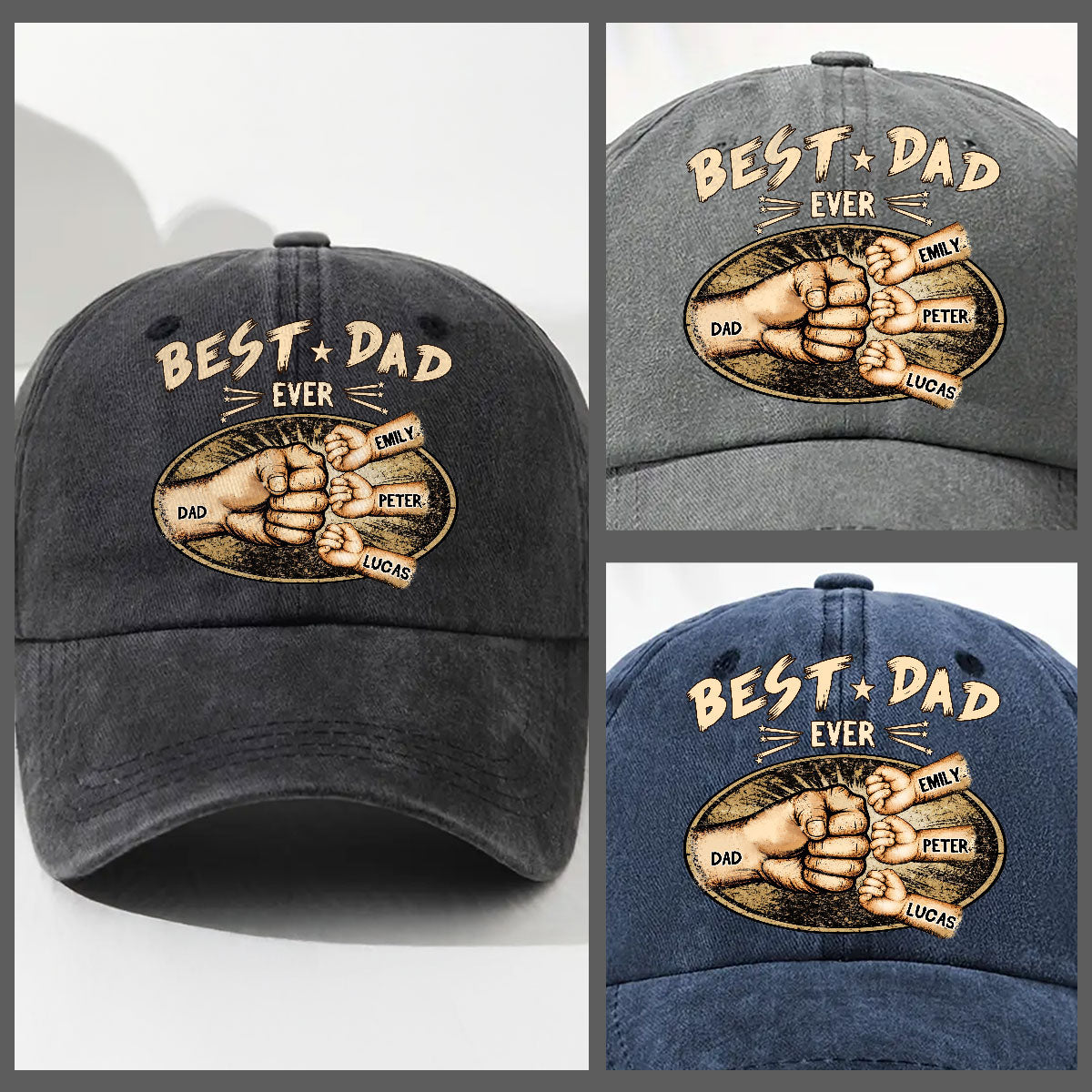 Custom Father's Day Christmas Birthday Gifts for Dad • Best Daddy Ever - Personalized Vintage Washed Denim Cap