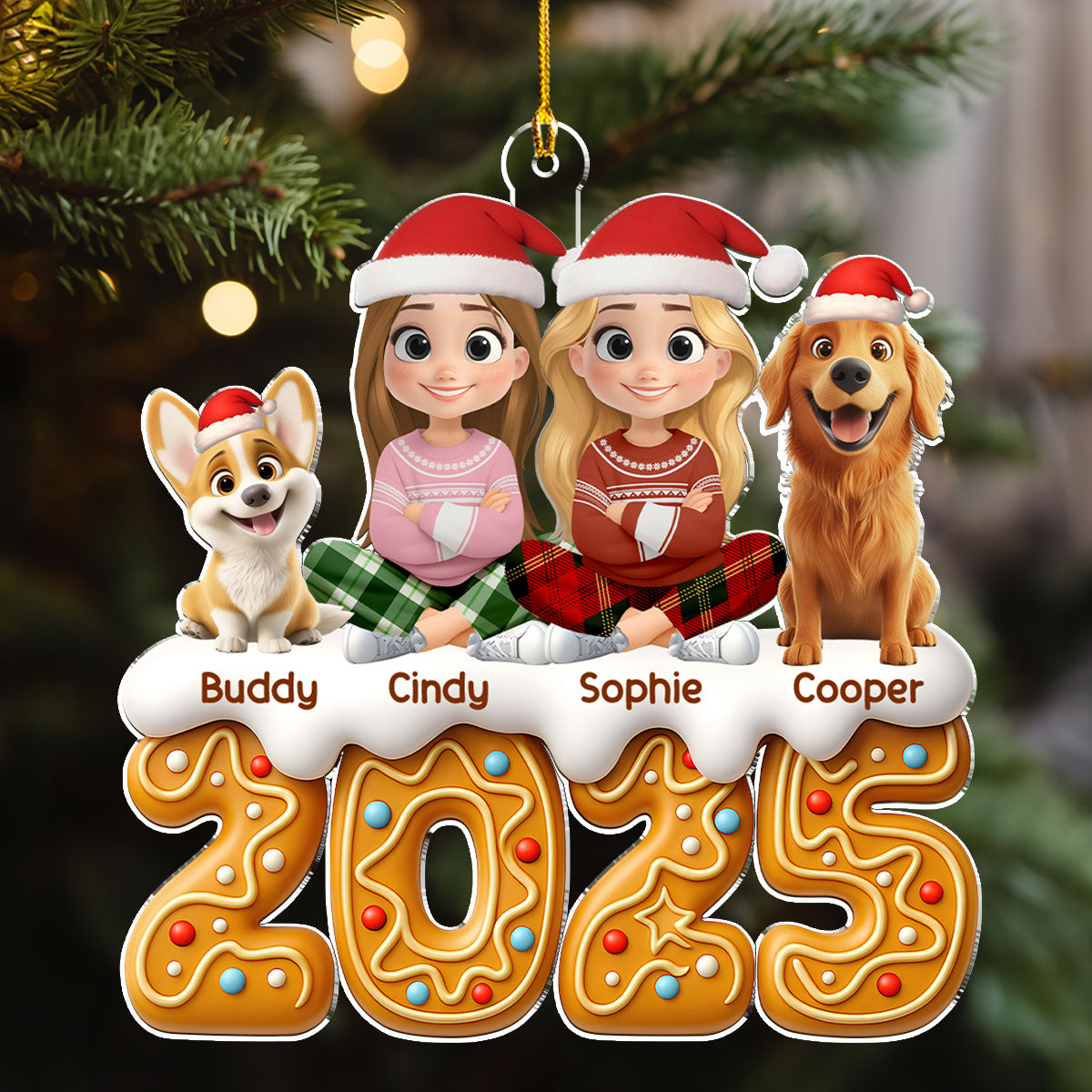 Custom Couple Christmas Ornament, Anniversary Gift •  Couple And Dog Of The Year Version 2 - Personalized Acrylic Ornament