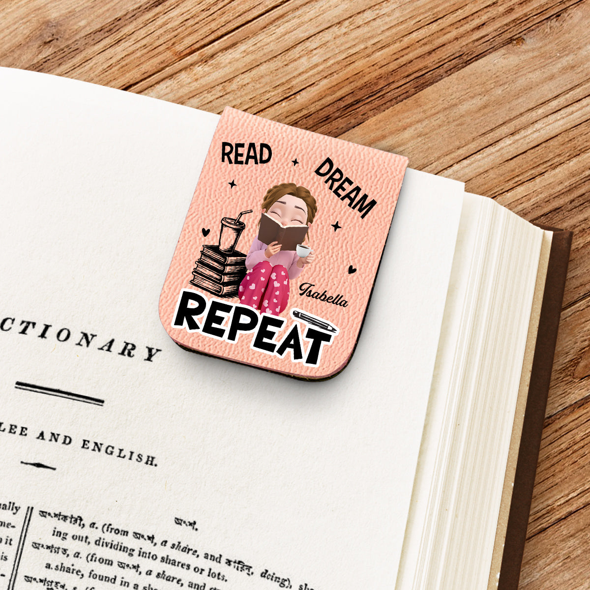 Custom Christmas Birthday Bookish Gifts For Book Lovers, Bookworms • Repeatedly Reading - Personalized Leather Bookmark