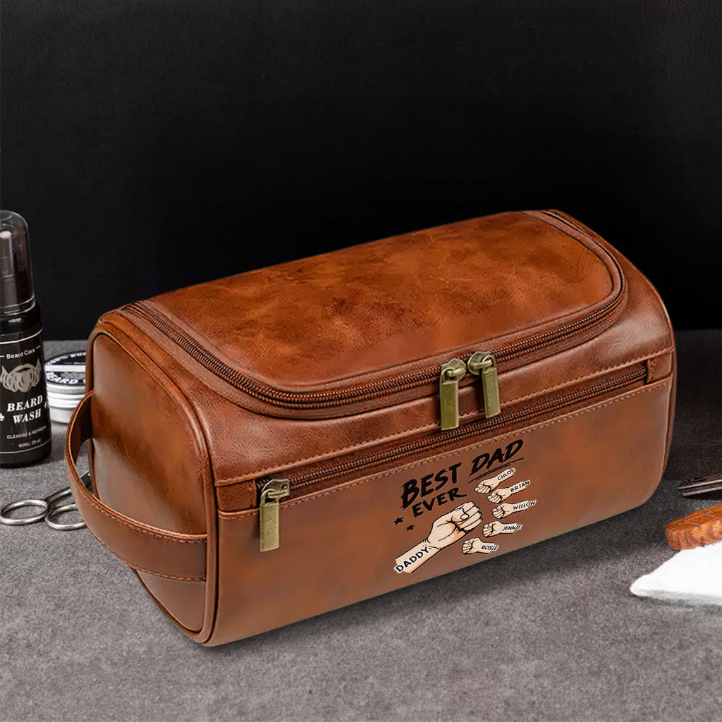 Best Dad Ever - Personalized Leather Toiletry Bag