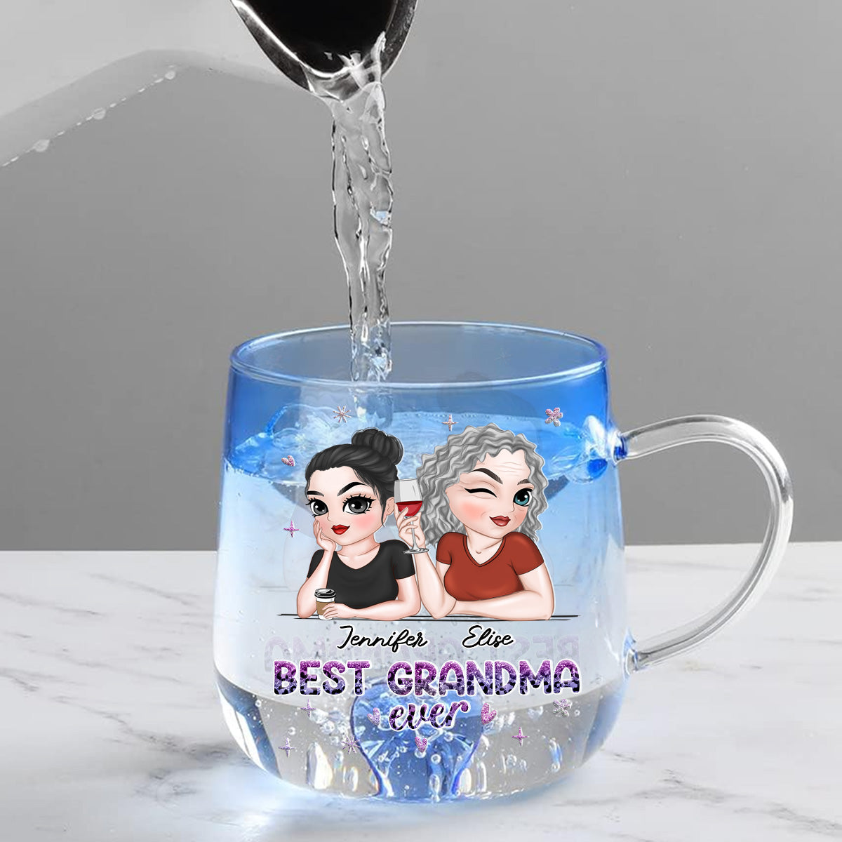 Custom Mother's Day Gift for Mom & Grandma • Best Grandma - Personalized Blue Gradient Glass Mug