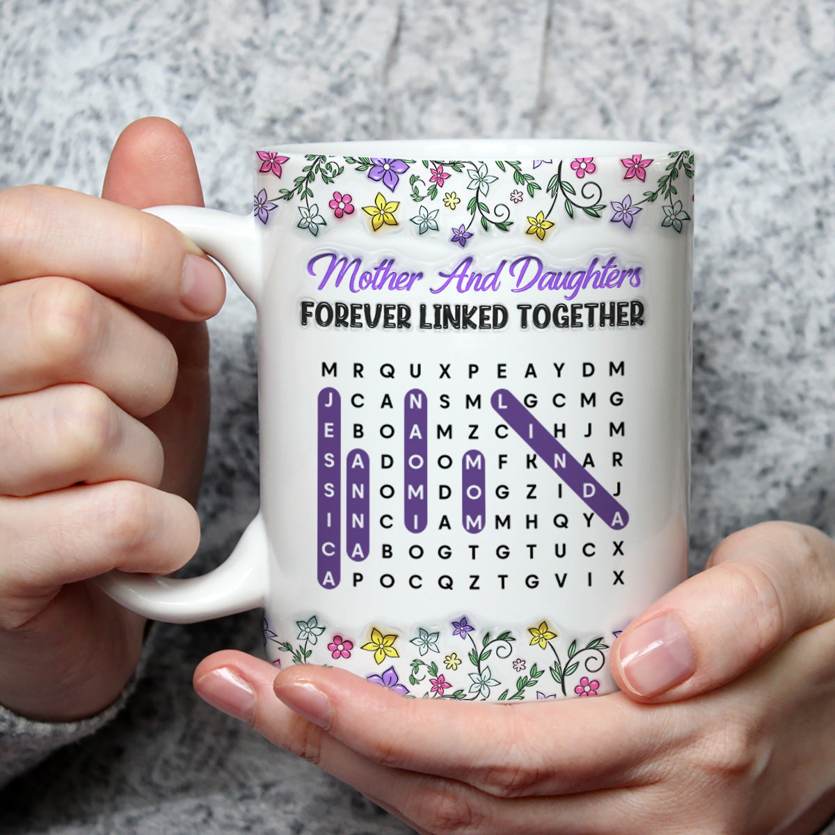 Custom Mother's Day Gift for Daughter • Mother And Daughter Word Search Puzzle - Personalized 3D Inflated Effect Mug