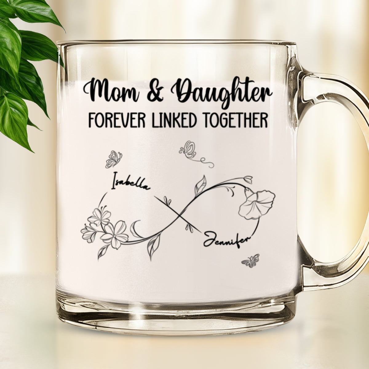 Custom Christmas & Birthday Gift for Mom • Mom And Daughter Forever Linked Together - Personalized Glass Mug