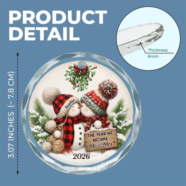 Custom First Christmas Ornament Married, Gift for Newlyweds Partners •  Merry And Bright Together - Personalized Glass Ornament