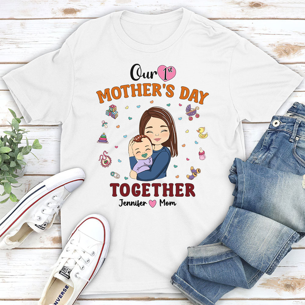 Custom Christmas & Birthday Keepsake Gift • 1st Mothers Day Together - Personalized T-shirt And Onesie