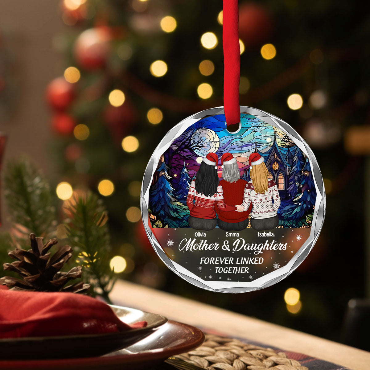 Custom Family Ornament, Christmas Gift for Family Members •  Linked Forever - Personalized Glass Ornament