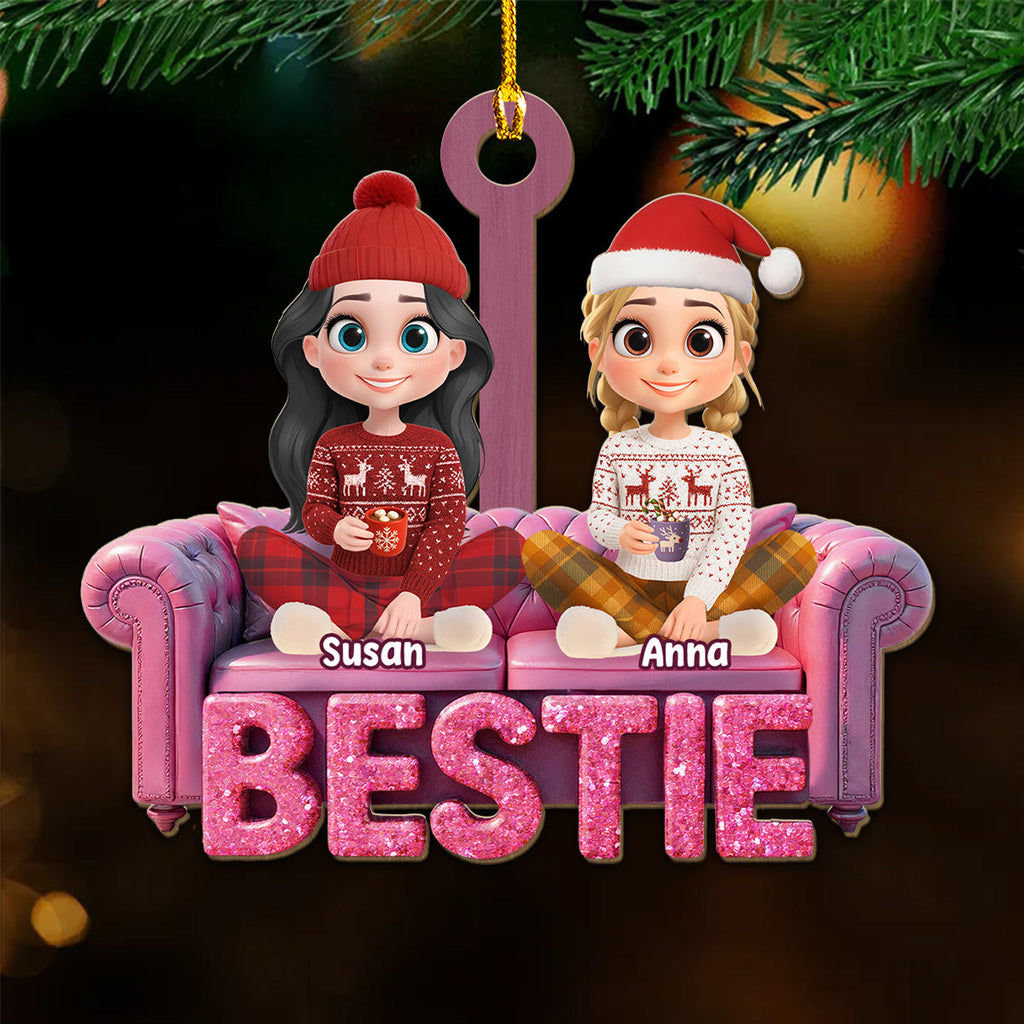 Custom Friendship Christmas Ornament, Best Friend Gift •  Besties Forever - Personalized Wood Ornament