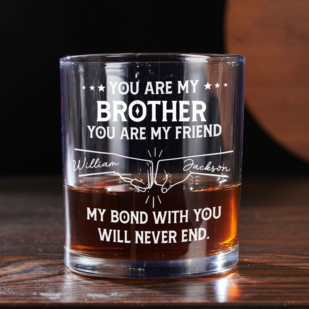 Custom Christmas Birthday Drinkware Gifts for Brother • My Bond With You - Personalized Whiskey Glass