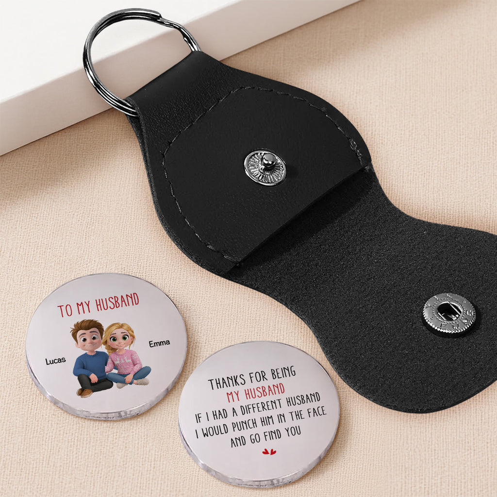 Custom Coin Keychain for Husband, Couple Anniversary Valentine's Day Gifts • Punch Him - Personalized Pocket Hug