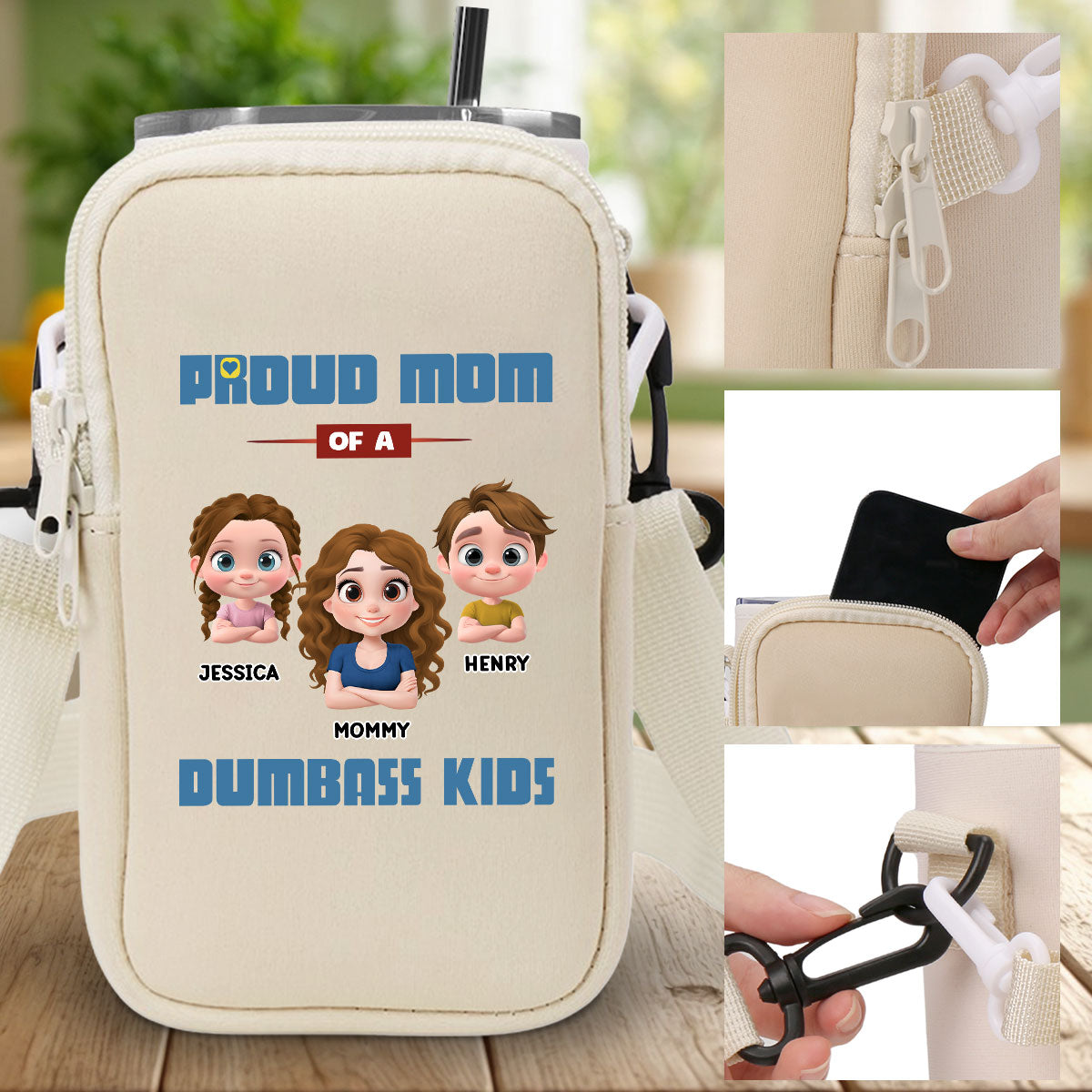 Proud Mom - Personalized Water Bottle Carrier Bag