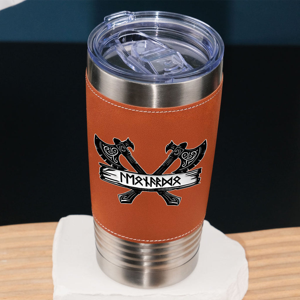 Custom Christmas Birthday Gifts For Dad • Rune Marked Viking - Personalized Leather Tumbler