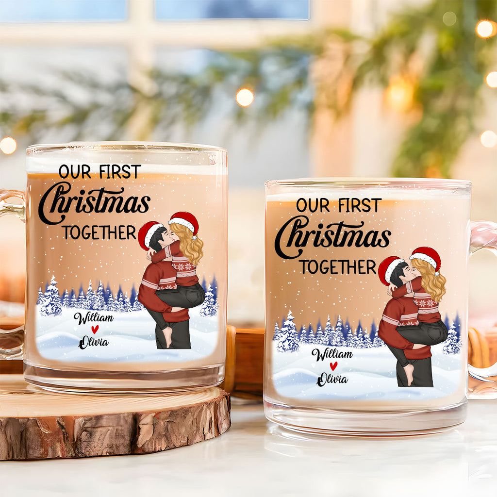Custom Anniversary Keepsake Gifts For Couple • Our First Christmas - Personalized Glass Mug