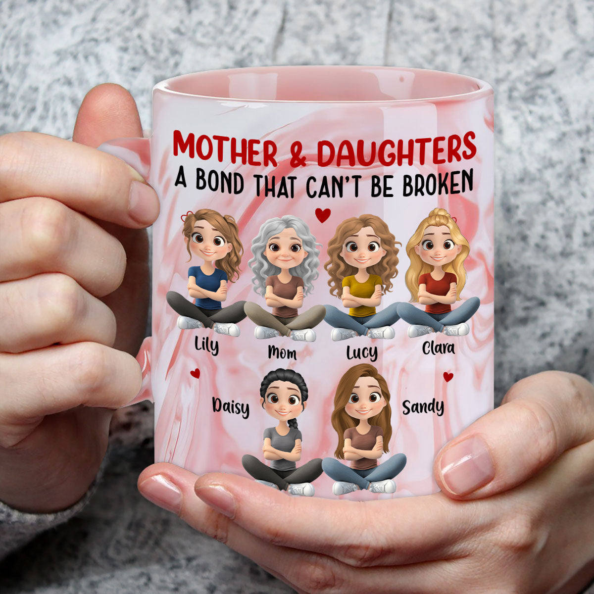 Custom Mother's Day Gift for Mom & Grandma • Mother And Daughter - Personalized Pink Marble Mug